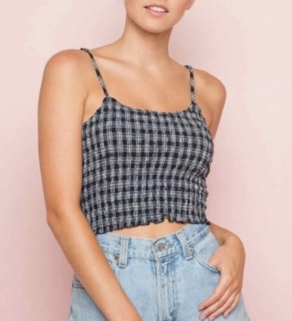 John Galt Izzy Navy Blue Smocked Crop Top One Size Y2K Summer Festival Cute